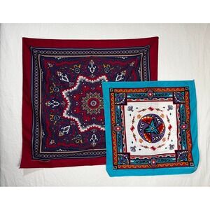 Vtg Wamcraft Bandana Lot 2 Burgundy Paisley Southwestern Turquoise Made in USA